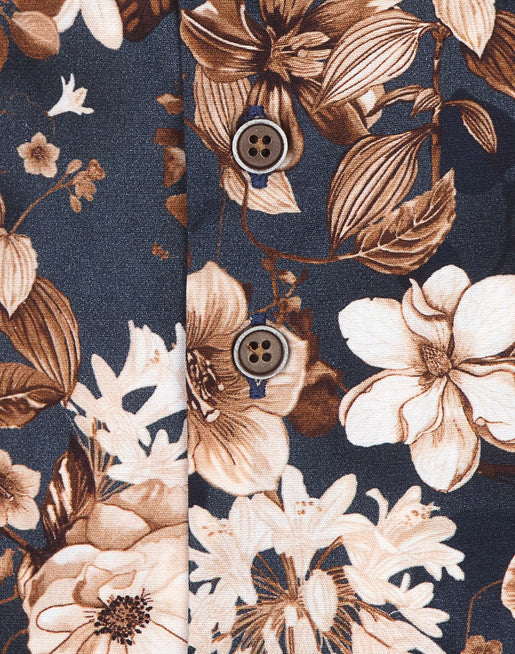 R2 Amsterdam Floral LS Shirt Navy