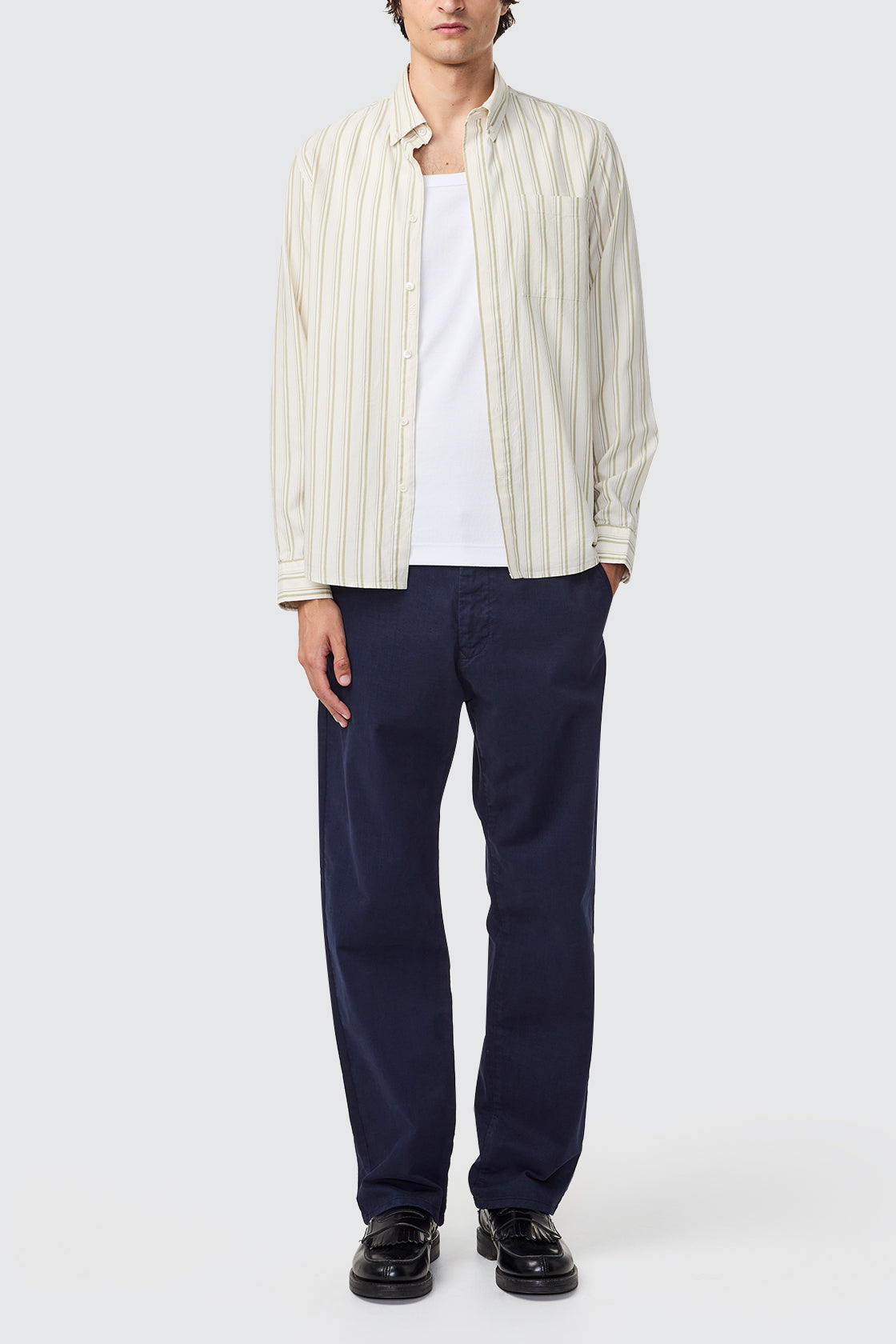 NN07 Arne BD LS Shirt Moss Stripe