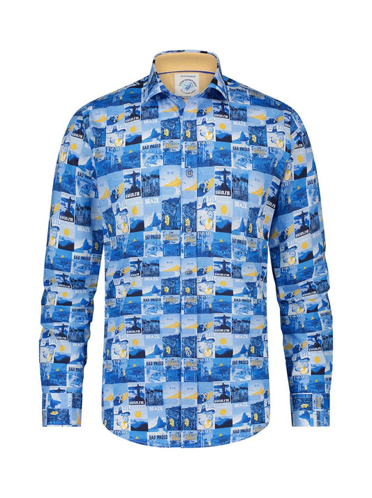 A Fish Named Fred Brazil Posters Casual Shirt Blue