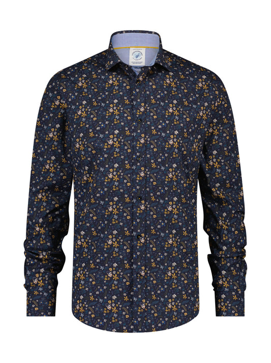 A Fish Named Fred Flower Shirt Navy/Yellow