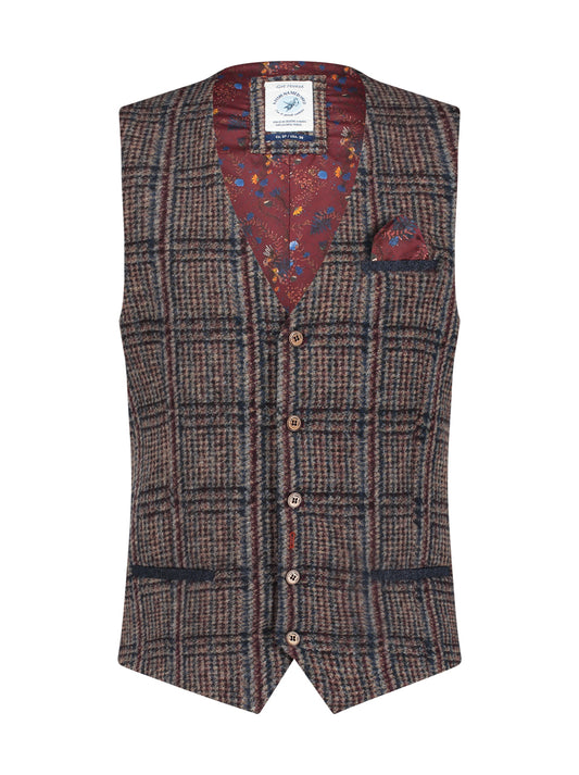 A Fish Named Fred Tweed Look Waistcoat Red / Navy