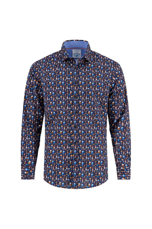 A Fish Named Fred Bottle Row LS Shirt Navy