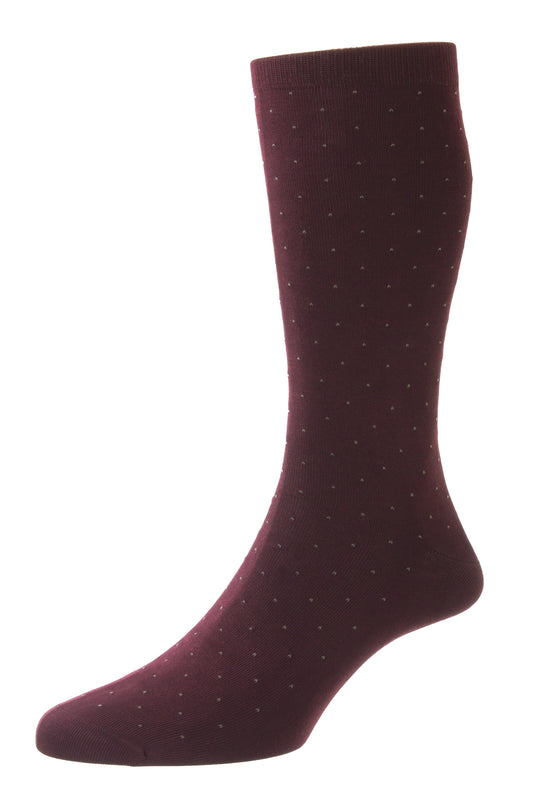 Pantherella Gadsbury Cott/Nylon Pin Dot Sock Burgundy