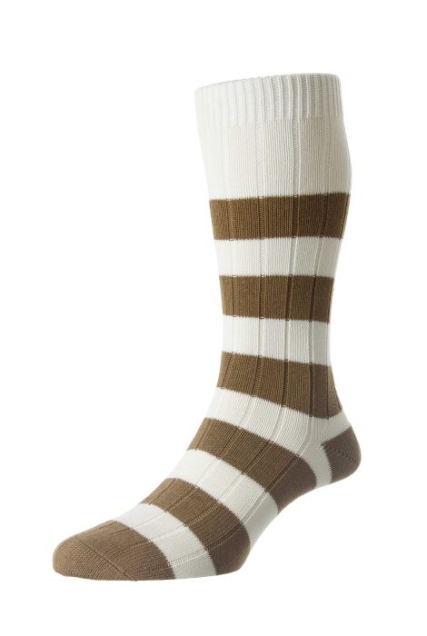 Pantherella Selsey Rugby Stripe Sock Cream/Camel
