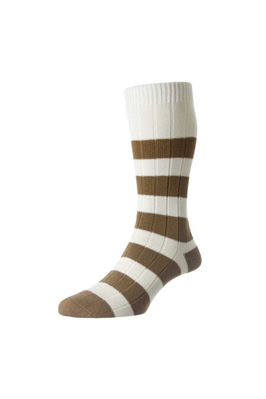 Pantherella Selsey Rugby Stripe Sock Cream/Camel
