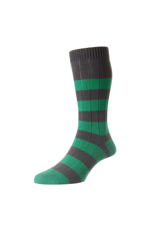 Pantherella Selsey Rugby Stripe Sock Dark Grey/Emerald