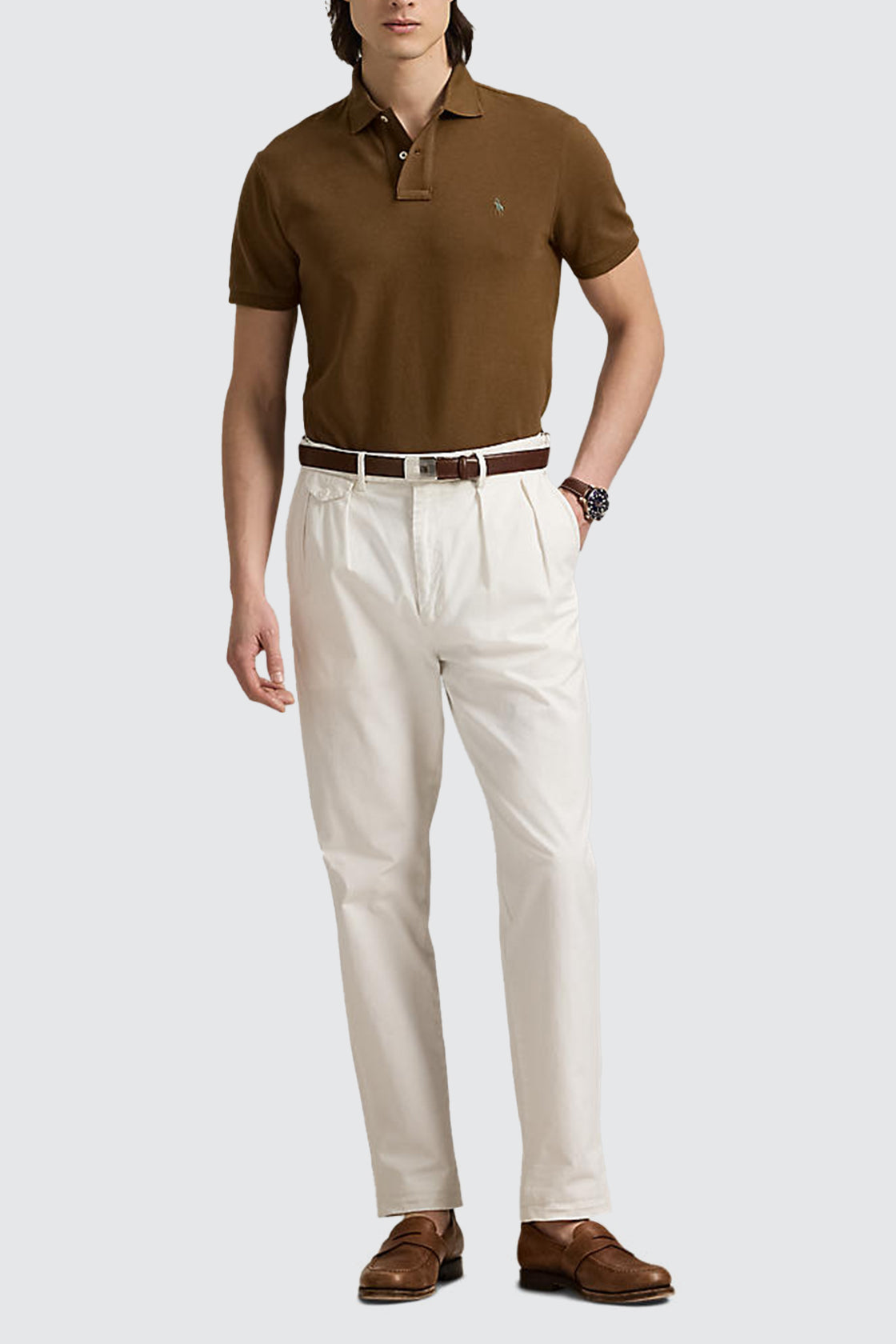 Polo Ralph Lauren Custom Slim Fit Mesh Polo Shirt Nature Brown