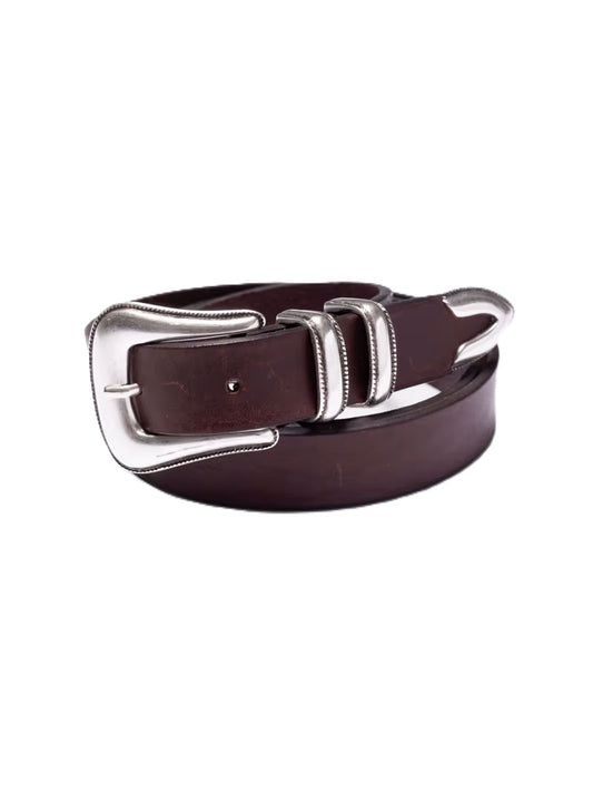 Nudie Jeans Western Silver Belt Dark Brown