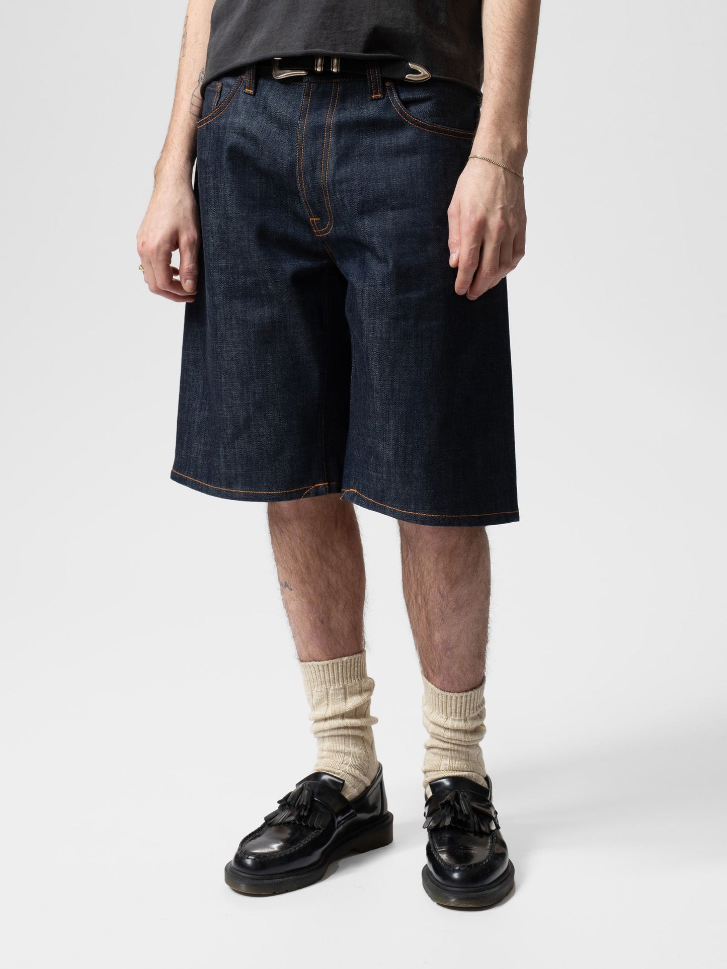 Nudie Jeans Zeb Denim Shorts Dry Streaky Dark