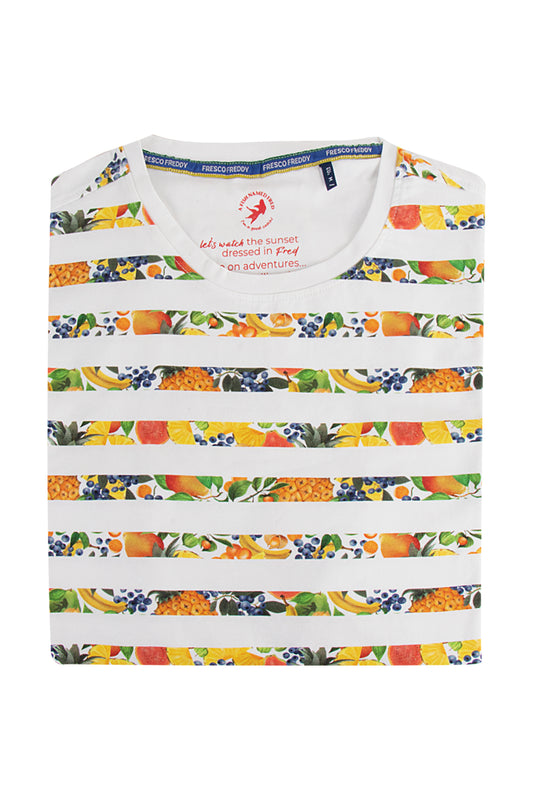 A Fish Named Fred Fruit Stripe Tee White