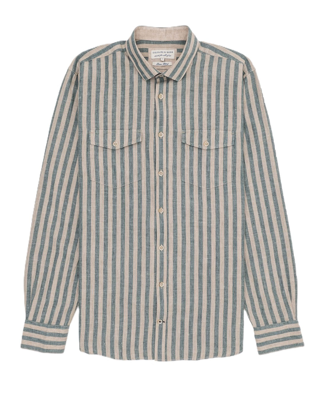 Colours & Sons LS Cott/Linen Shirt Green Strp