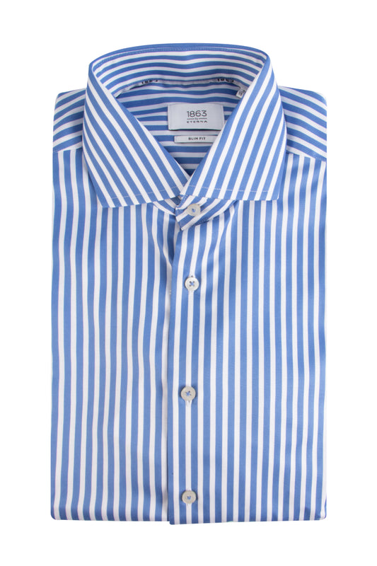 Eterna Slim Fit Striped Shirt Blue