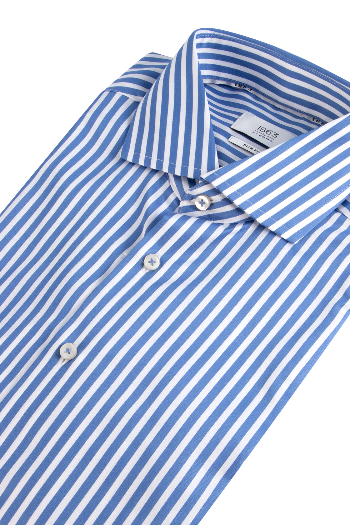 Eterna Slim Fit Striped Shirt Blue