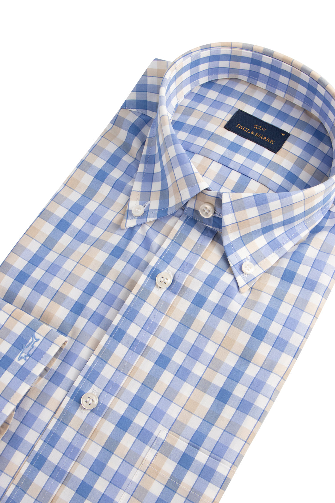 Paul & Shark LS Shirt 8mm Gingham Check Beige