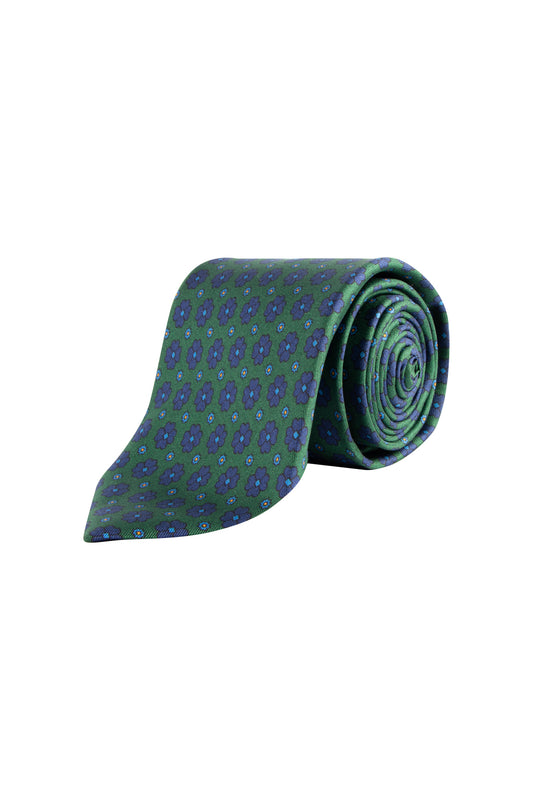 Cantini Peonia Silk Flower Print Tie Green