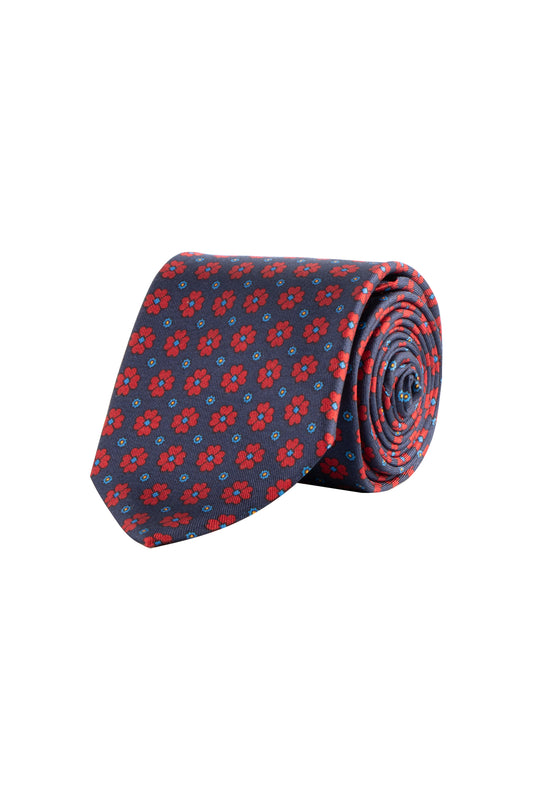 Cantini Peonia Silk Flower Print Tie Navy