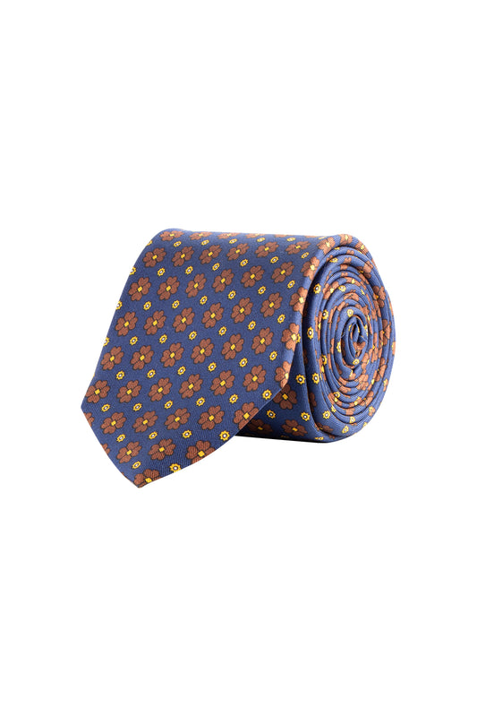 Cantini Peonia Silk Flower Print Tie Blue