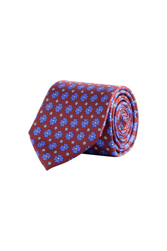 Cantini Peonia Silk Flower Print Tie Wine
