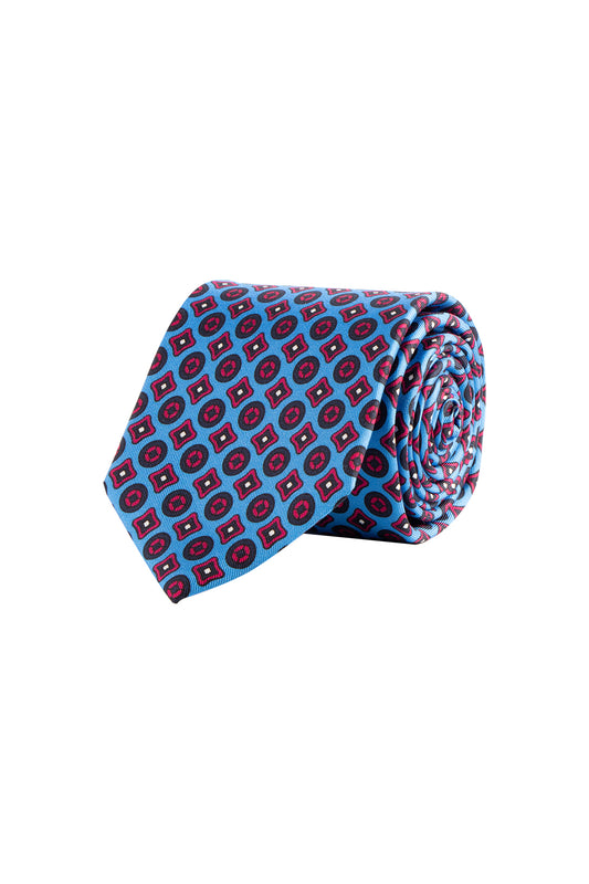 Cantini Tulipano Silk Geo Pattern Tie Magenta/Cerulean