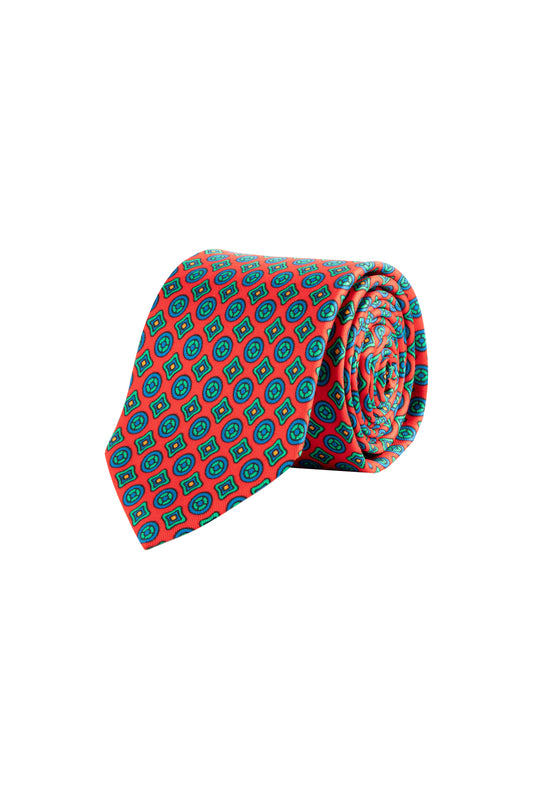 Cantini Tulipano Silk Geo Pattern Tie Turquoise/Red