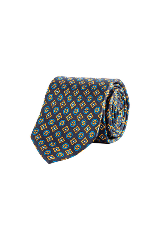 Cantini Tulipano Silk Geo Pattern Tie Yellow/Blue