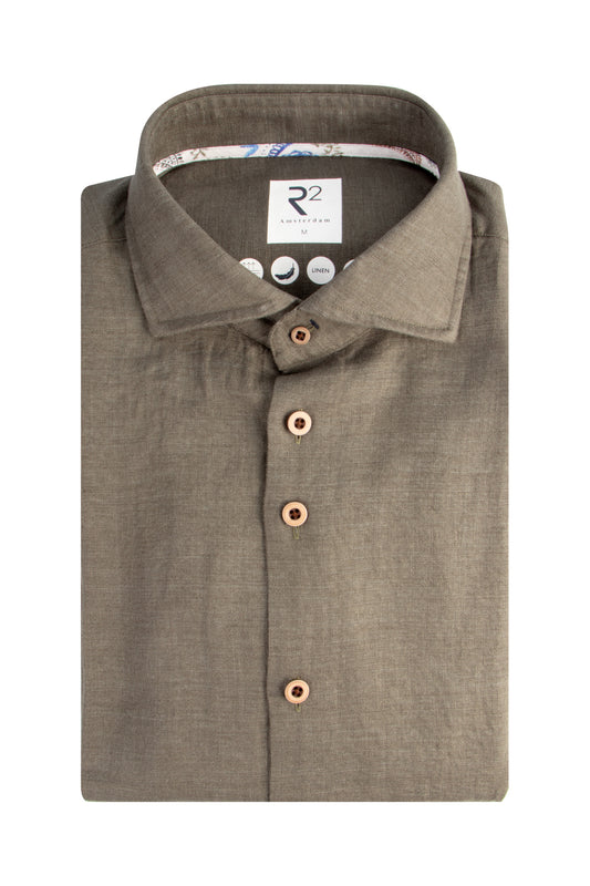 R2 Amsterdam Linen/Cotton Shirt Dark Green