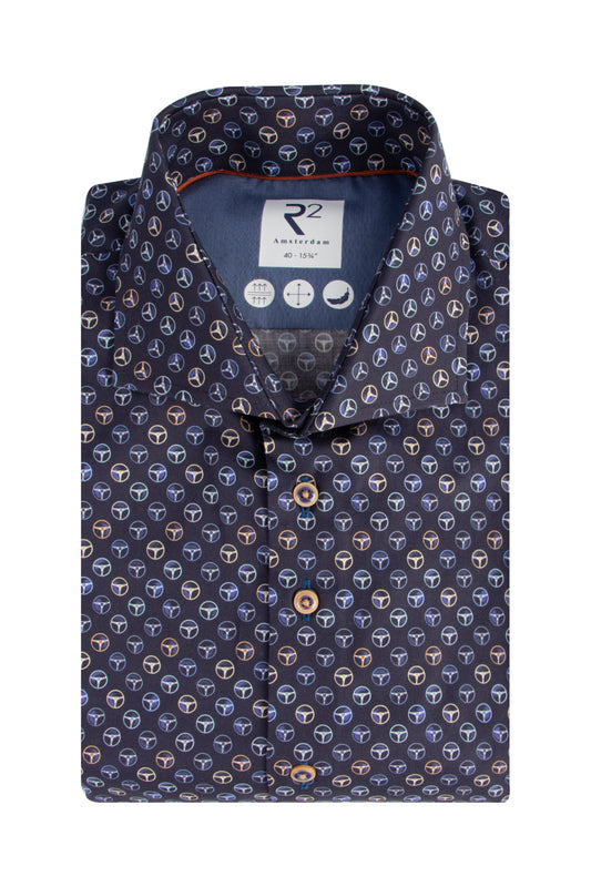 R2 Amsterdam LS Pattern Shirt Navy