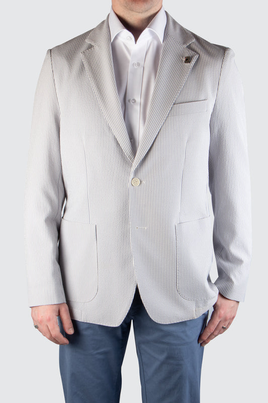 Routleys Seersucker Look Stripe Sportscoat Grey