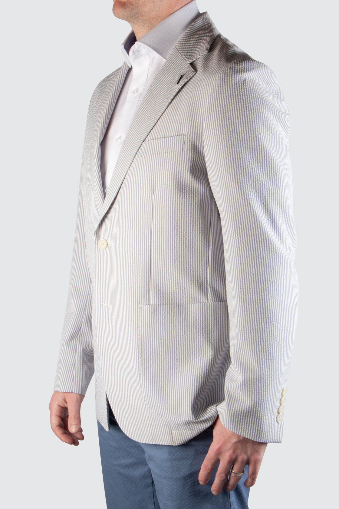 Routleys Seersucker Look Stripe Sportscoat Grey