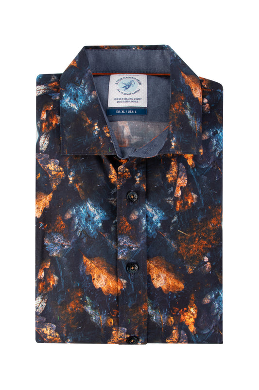 A Fish Named Fred Autumn Leaves Shirt Navy