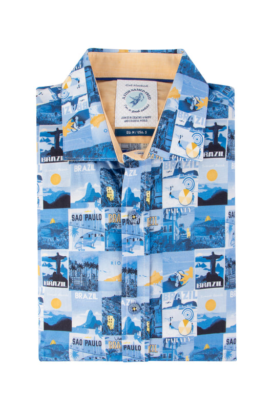 A Fish Named Fred Brazil Posters Casual Shirt Blue