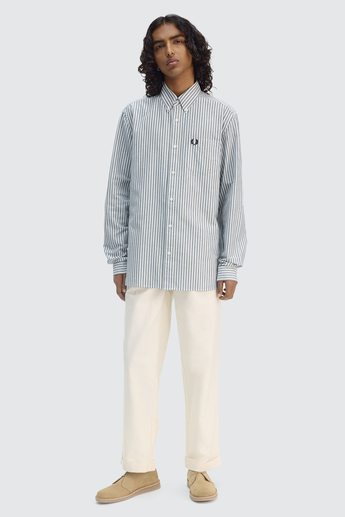Fred Perry Striped Oxford LS Shirt Tennis Blue