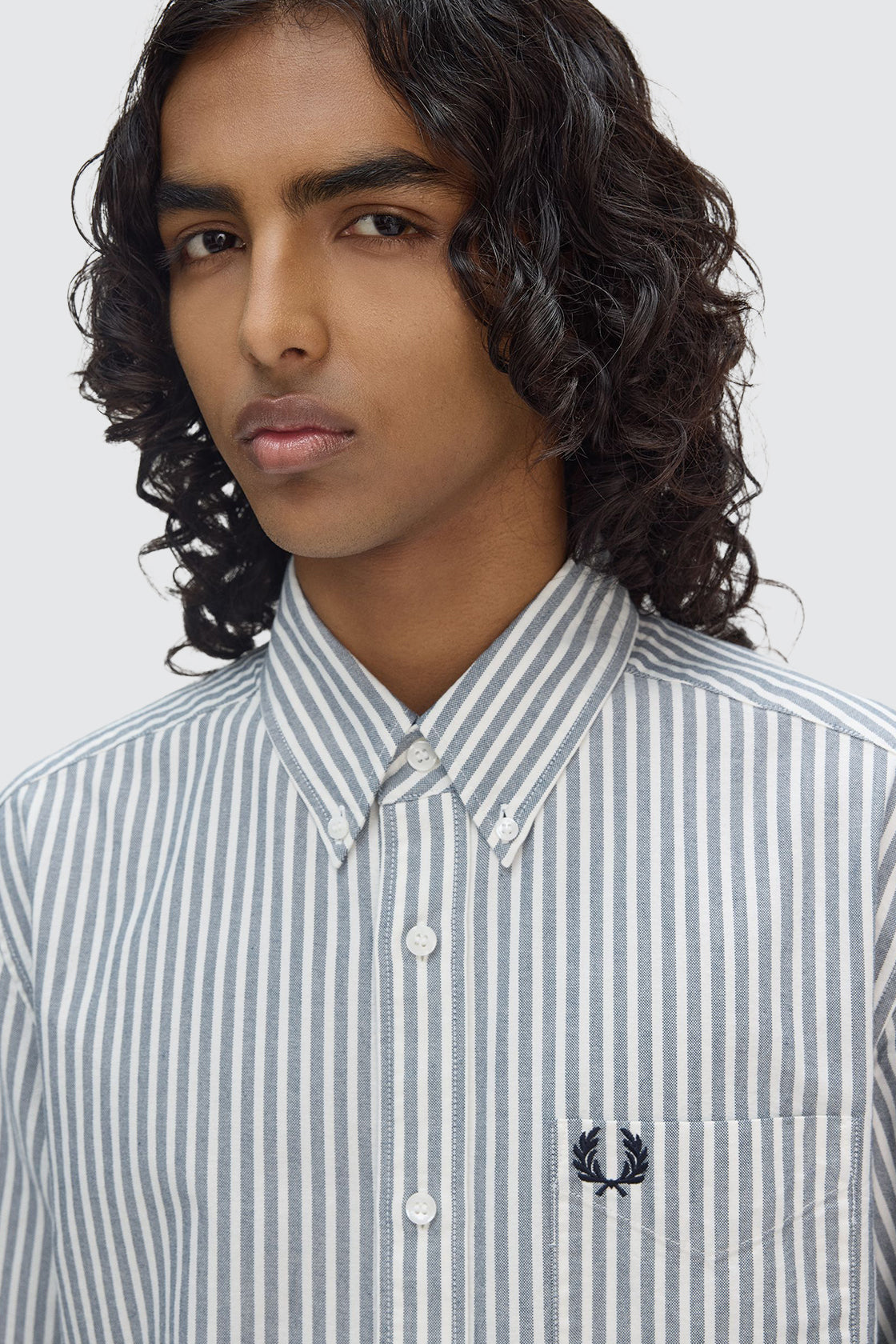 Fred Perry Striped Oxford LS Shirt Tennis Blue