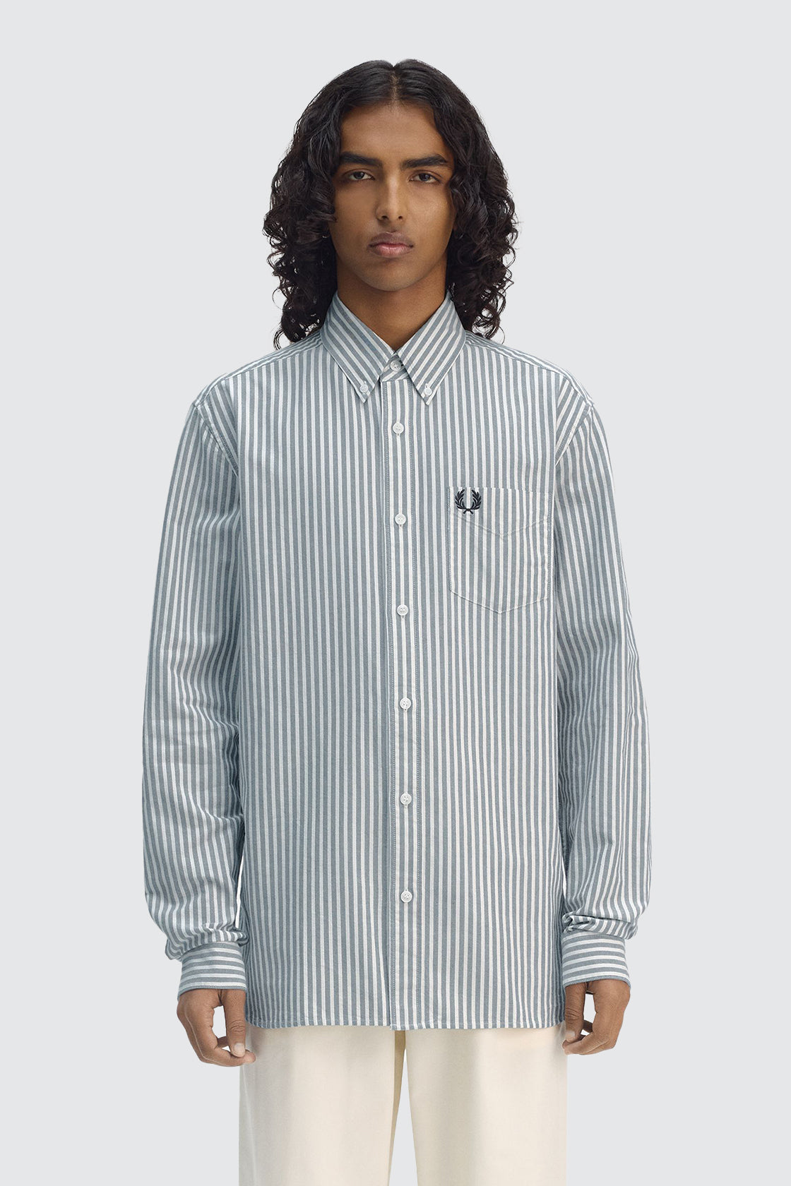 Fred Perry Striped Oxford LS Shirt Tennis Blue
