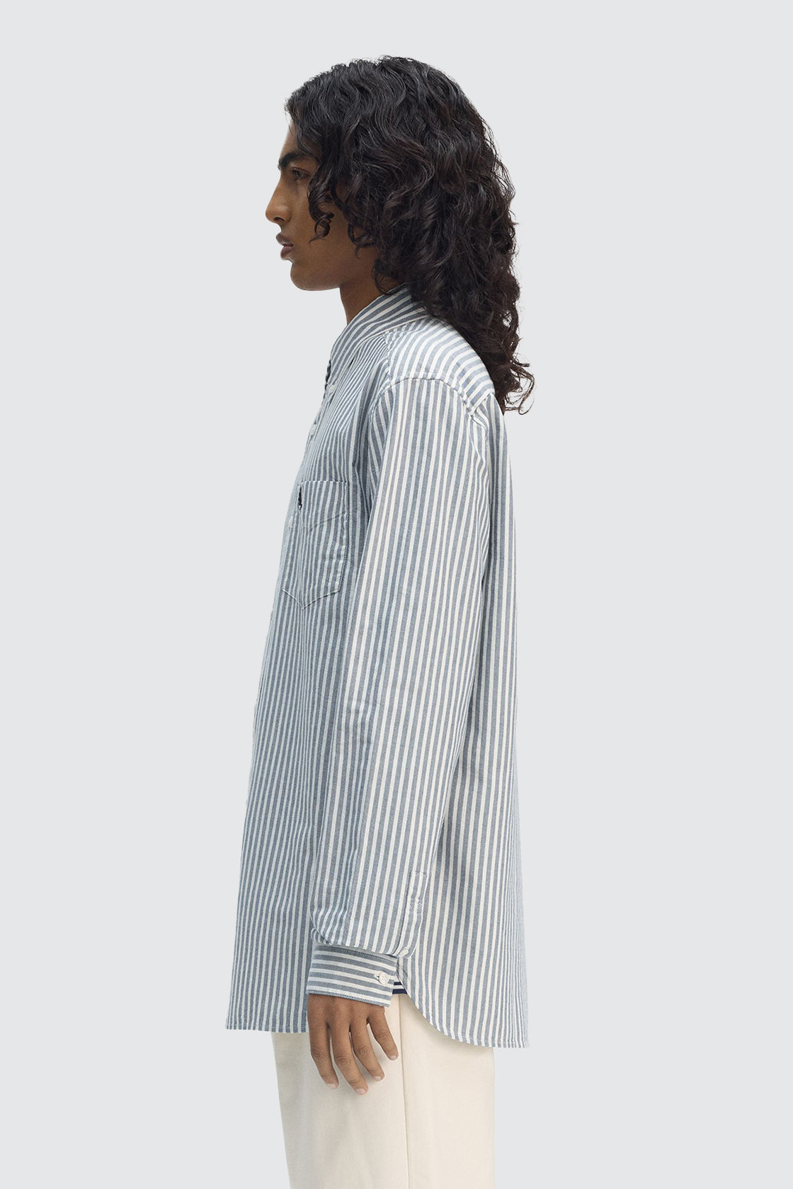 Fred Perry Striped Oxford LS Shirt Tennis Blue