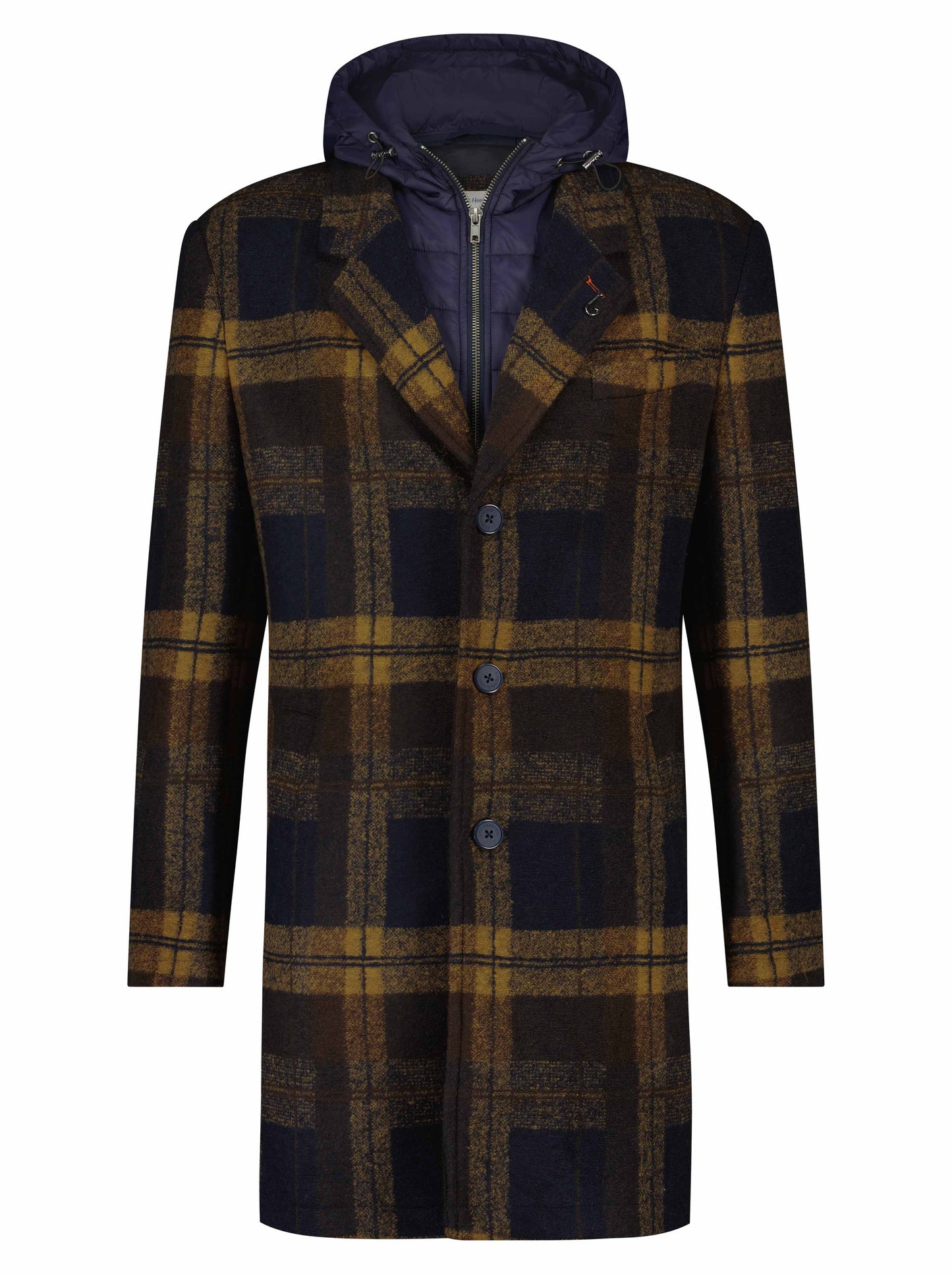 A Fish Named Fred Check Overcoat Navy/Brown