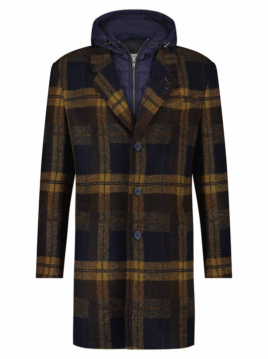 A Fish Named Fred Check Overcoat Navy/Brown