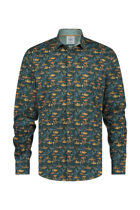 A Fish Named Fred Fish Coral Shirt Dark Green