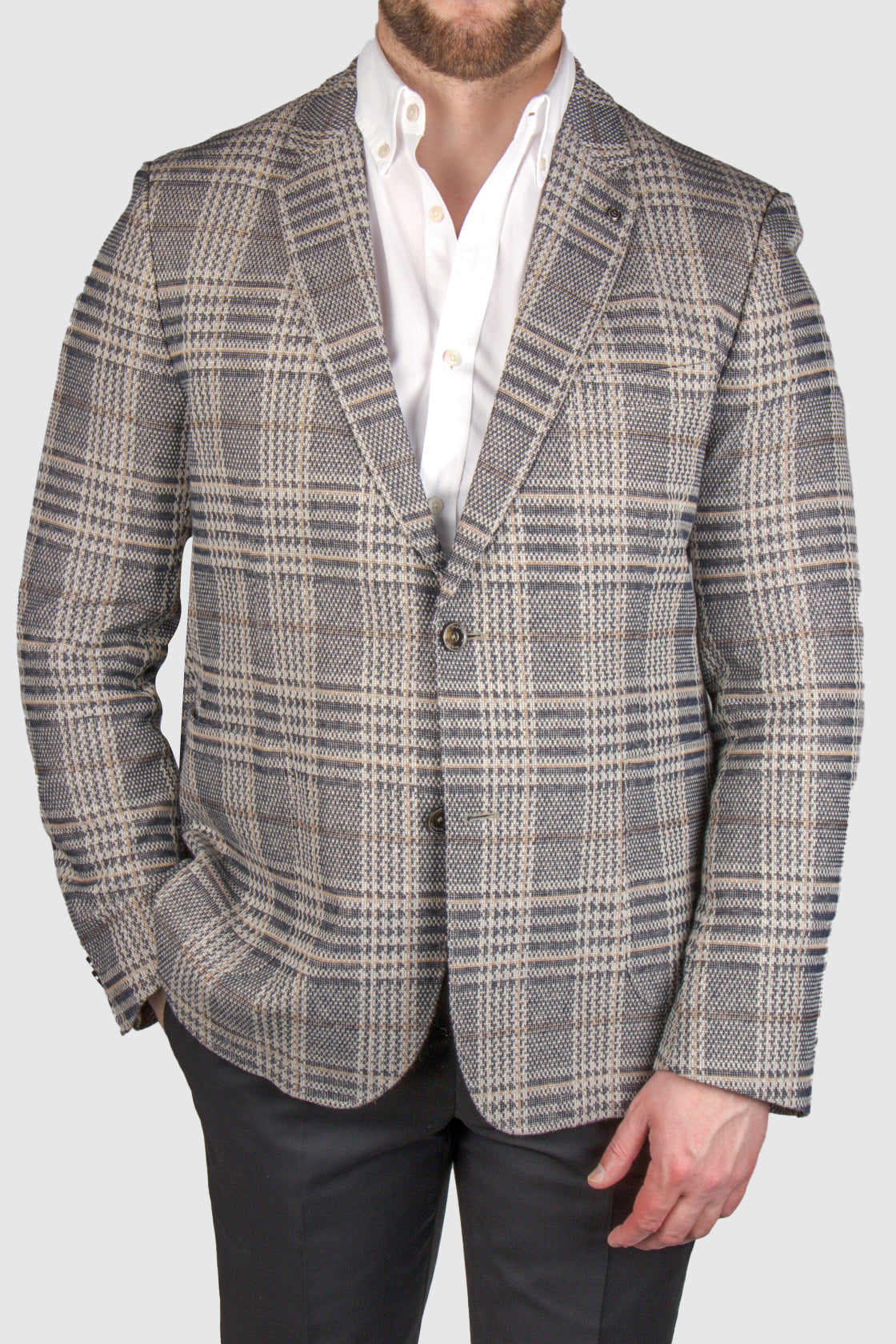 Bugatti Check Jacket Lt Grey/Tan