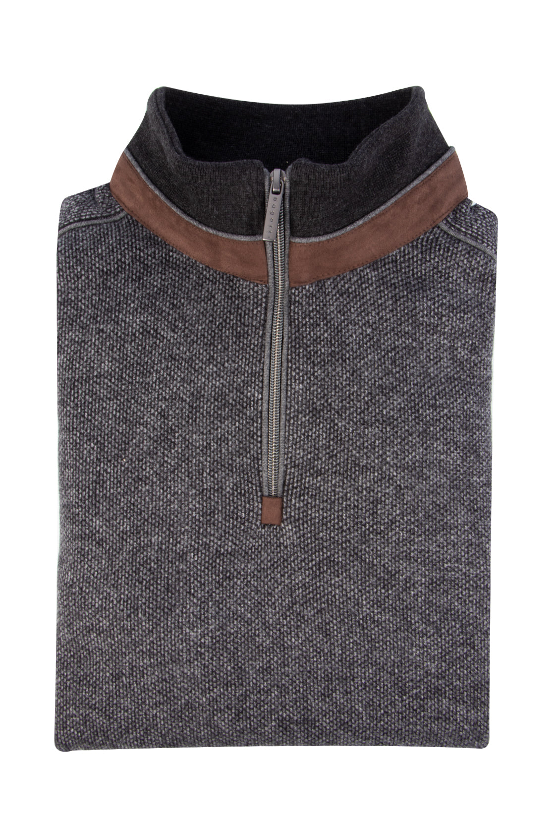 Bugatti Leather Detail 1/4 Zip Knit Grey