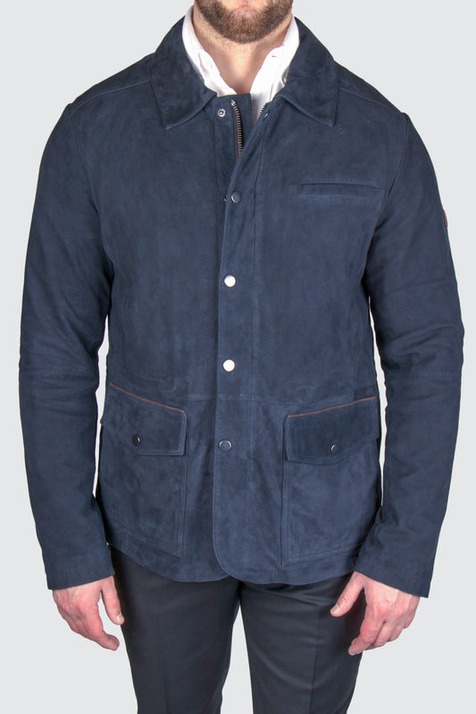 Bugatti 4 Pocket Leather Jacket Navy