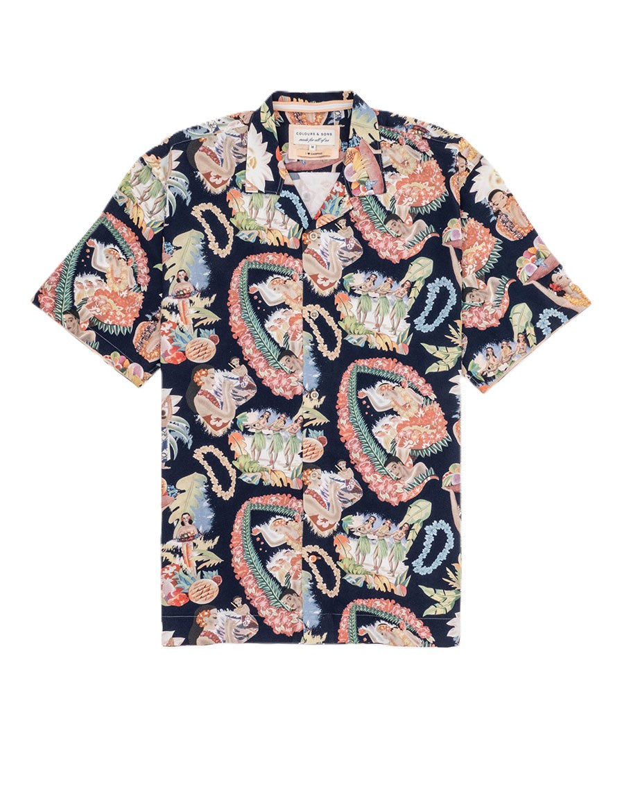 Colours & Sons SS Hawaiian Girls Shirt Navy