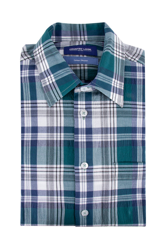 Country Look Romney Cotton Stretch Check LS Shirt Emerald