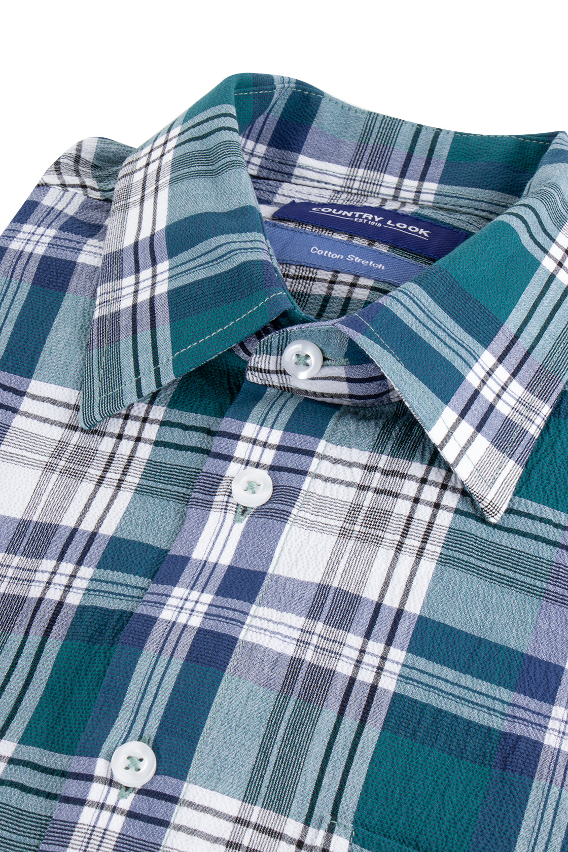 Country Look Romney Cotton Stretch Check LS Shirt Emerald
