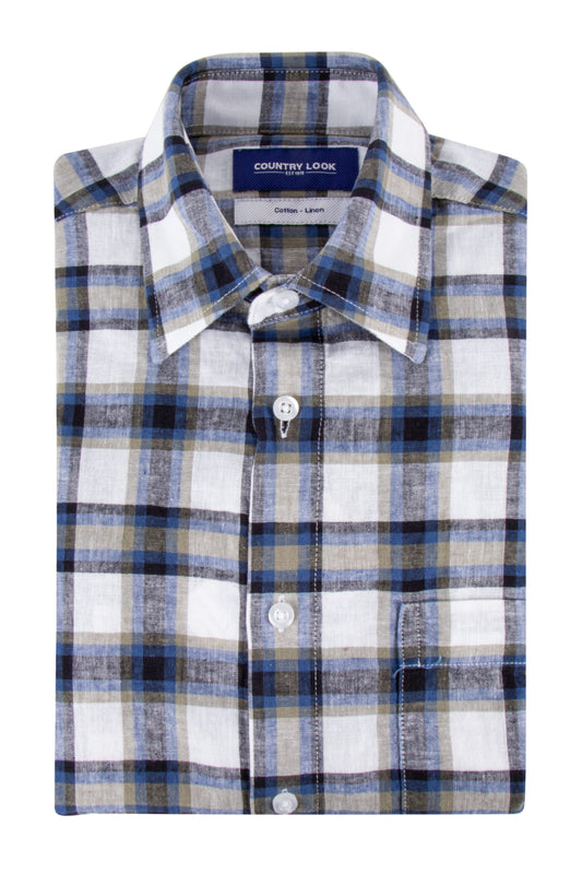 Country Look Romney Cotton/ Linen Check LS Shirt Khaki
