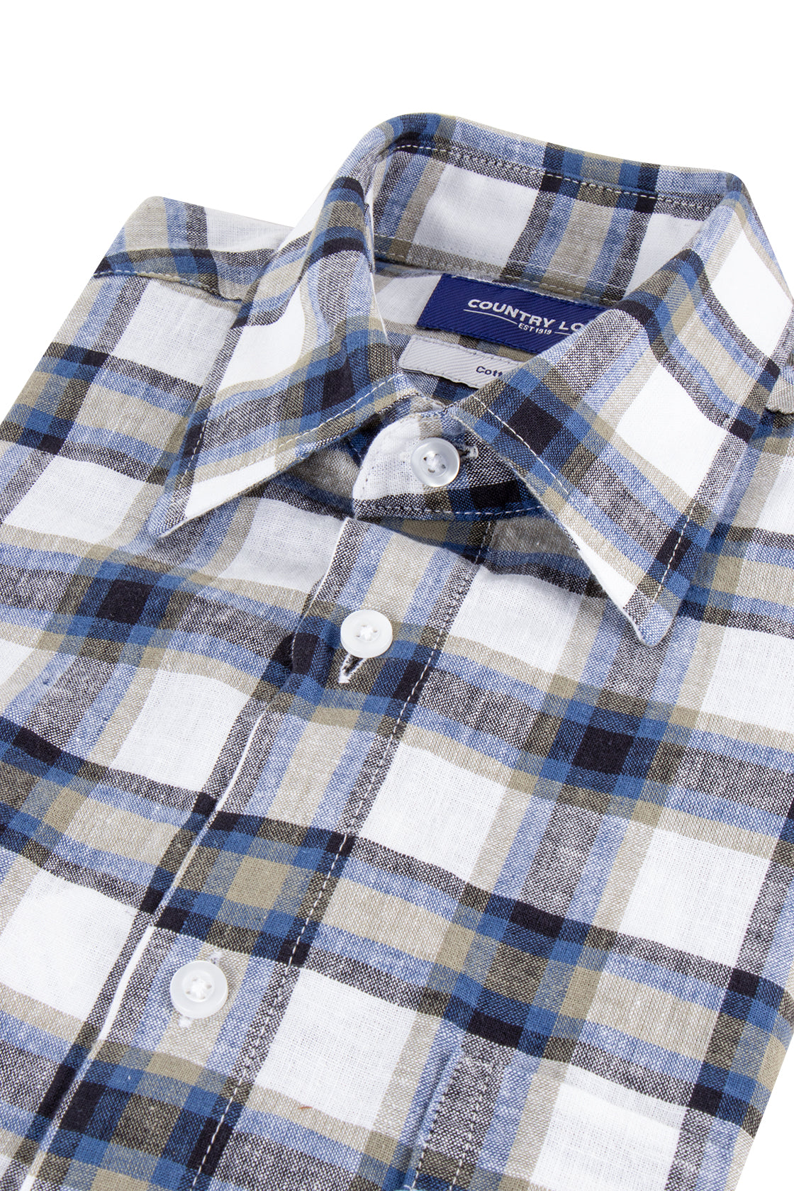 Country Look Romney Cotton/ Linen Check LS Shirt Khaki