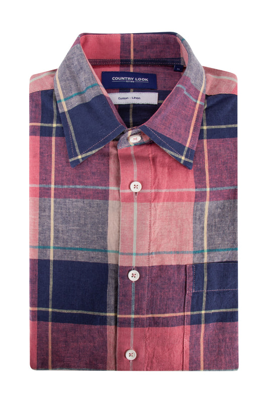 Country Look Romney Cotton/ Linen Check LS Shirt Pink