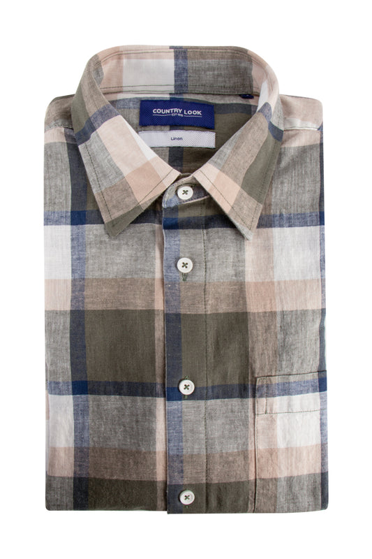 Country Look Romney Linen Check LS Shirt Khaki