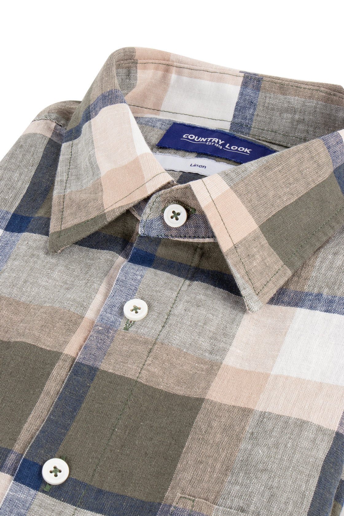 Country Look Romney Linen Check LS Shirt Khaki