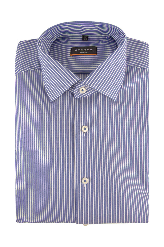 Eterna F170 Slim Fit Banker Stripe Shirt Blue